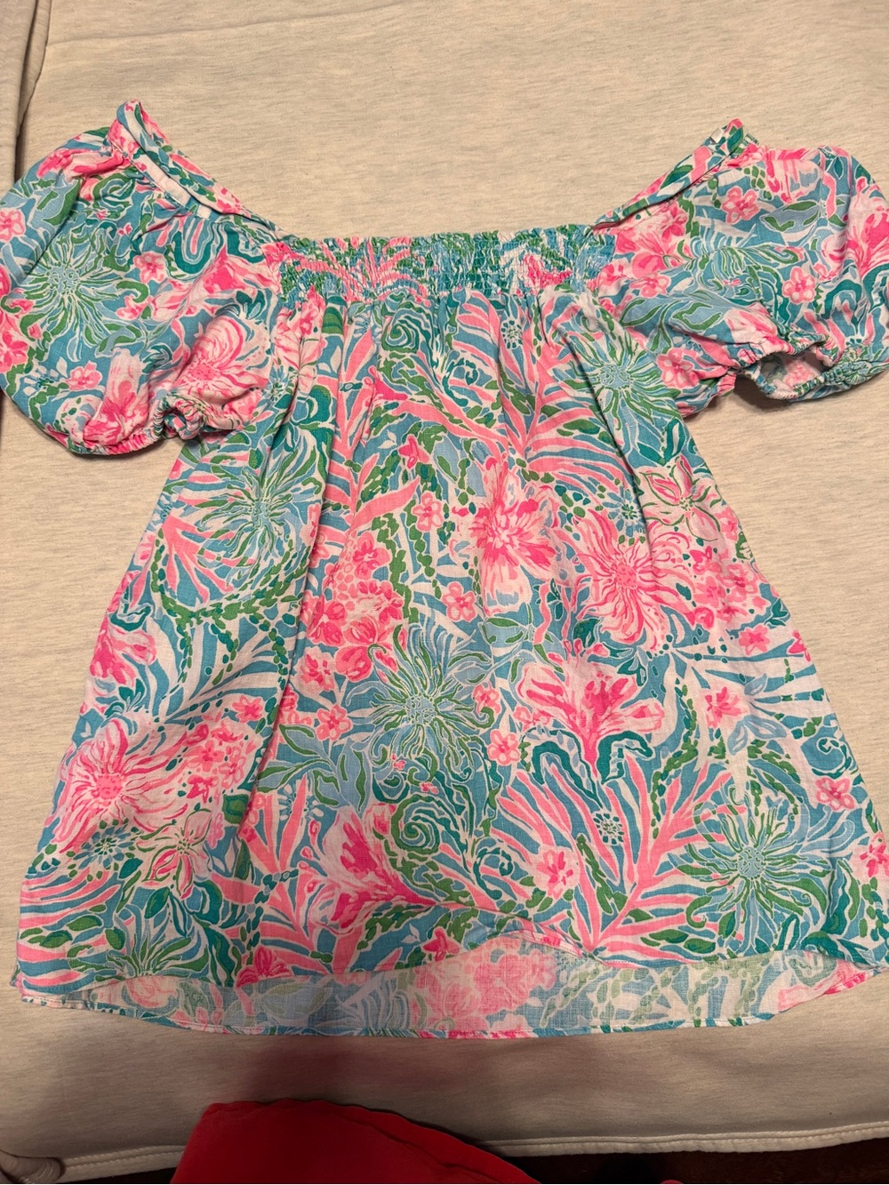 Lilly Pulitzer Pink, Blue & Green Smocked Neck Blouse - Picture 6 of 12